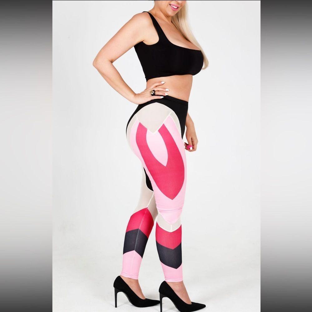 Pink Stretch Leggings Sheer Black‎ Stretch NWT  Sexy Barbie Tight Club Pants - Picture 5 of 5